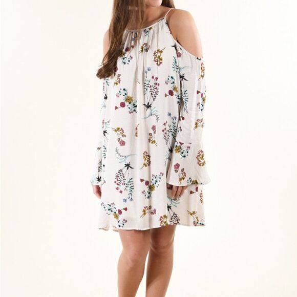Lush Floral Cold Shoulder Long Sleeve Dress S - Picture 15 of 15